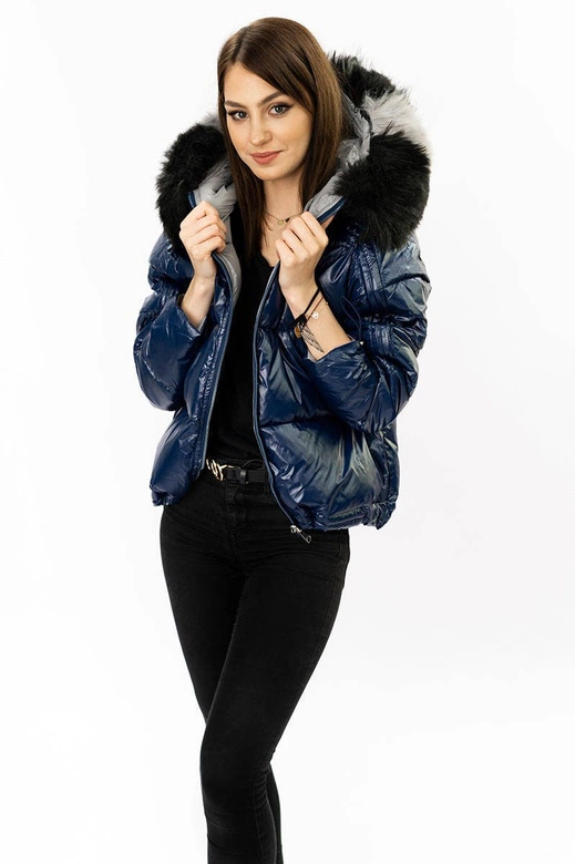 Dwustronna kurtka damska granatowo-szara (b9555)