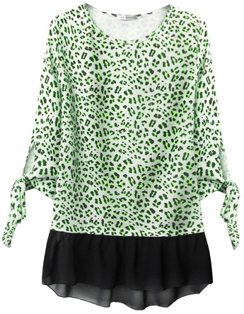 BLUZKA W PANTERKĘ Z FALBANĄ LIMONKOWA (244ART)