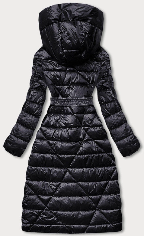 Pikowany płaszcz z kapturem oberżyna (AG1-J9069)