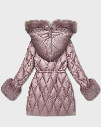 Kurtka z futrzanym kapturem tworzącym kołnierz różowa (T3-2635#-52)