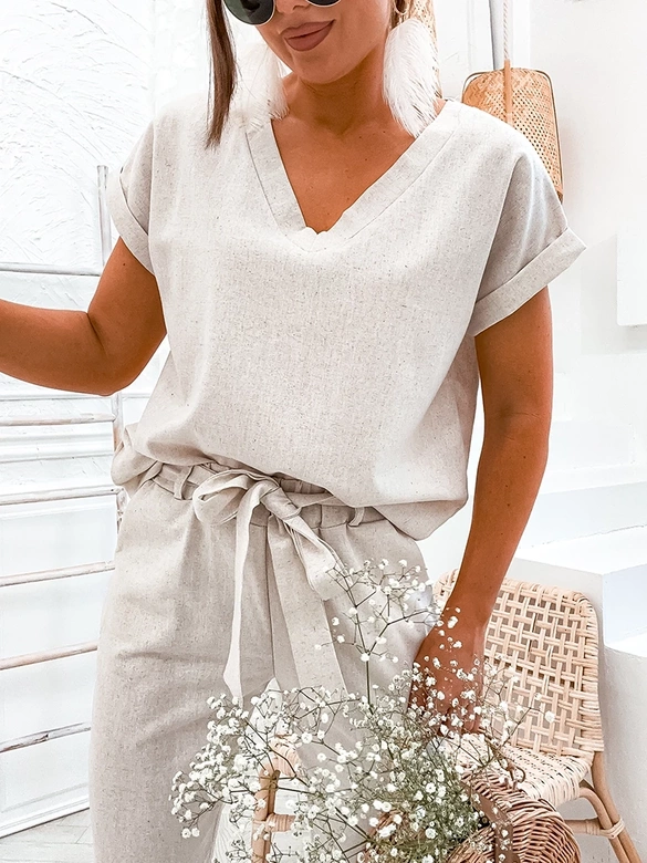 Komplet z lnem beżowy (751)