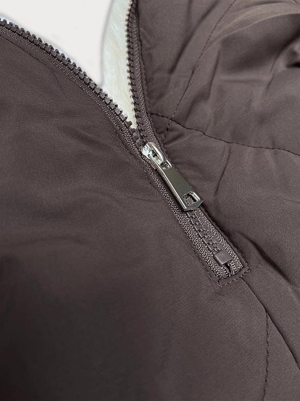 Pikowana kurtka zimowa na futrze Way Mode coffee-beż (WD202308)