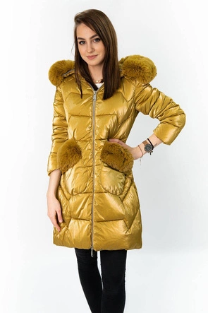 Pikowana damska kurtka zimowa złota (f180)
