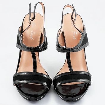 Sandały damskie z łączonych materiałów czarno-beżowe (hb09)