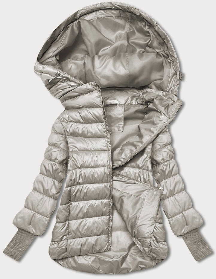 Krótka kurtka damska z dzianinowymi ściągaczami beżowa (P22/P3-6636/P3-6023-62)