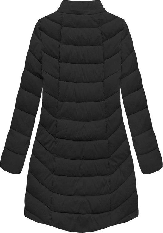 DŁUŻSZA ZIMOWA KURTKA DAMSKA Z KAPTUREM CZARNA (B2646)