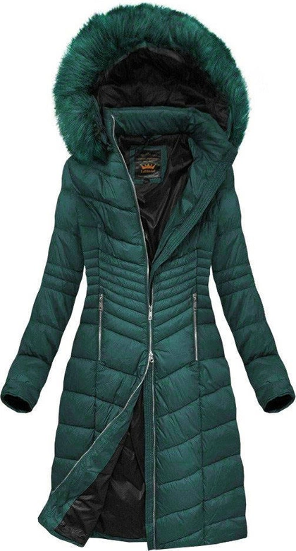DAMSKA PIKOWANA KURTKA ZIMOWA Z KAPTUREM ZIELONA (7762BIG)