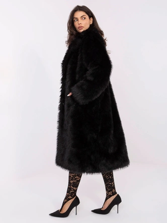 Długi płaszcz damski ze sztucznego futra Goodlookin czarny (G230132)