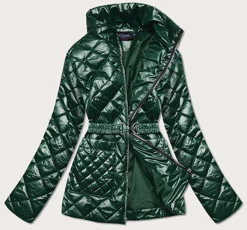 Pikowana kurtka damska z paskiem ciemnozielona (bh2208)
