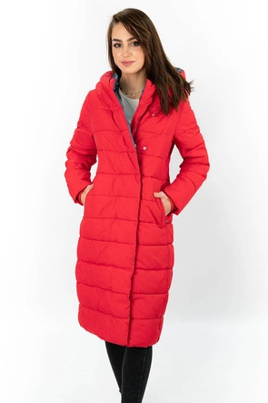 ZIMOWA DŁUGA PIKOWANA KURTKA DAMSKA CZERWONA (7704)