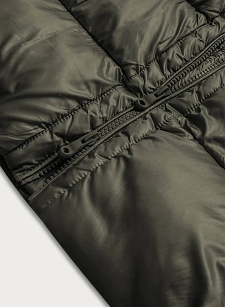 Dłuższa damska pikowana kurtka zimowa khaki (j19-017)