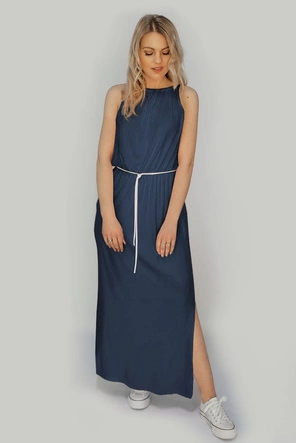 DŁUGA SUKIENKA NA RAMIĄCZKACH GRANATOWA (594ART)