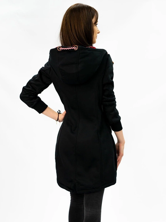 DŁUGA BLUZA DAMSKA Z KAPTUREM CZARNA (AMG-675)