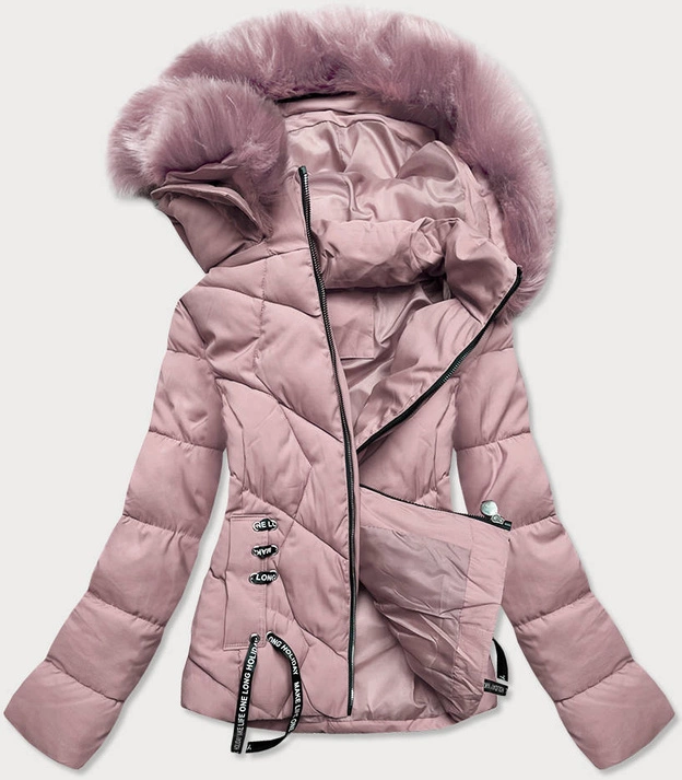 DAMSKA KRÓTKA KURTKA ZIMOWA Z KAPTUREM JASNORÓŻOWA (H1021-52)