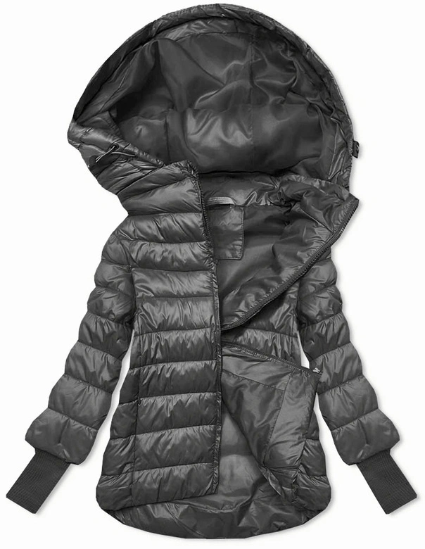 Krótka kurtka damska z dzianinowymi ściągaczami grafitowa (P22/P3-6636/P3-6023-27)