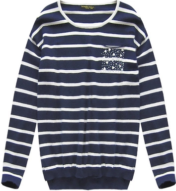 SWETER W PASKI GRANATOWO-BIAŁY (P010)