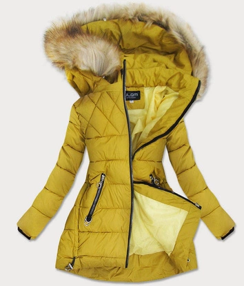 PIKOWANA DAMSKA KURTKA Z KAPTUREM MUSZTARDOWA (1907BIG)