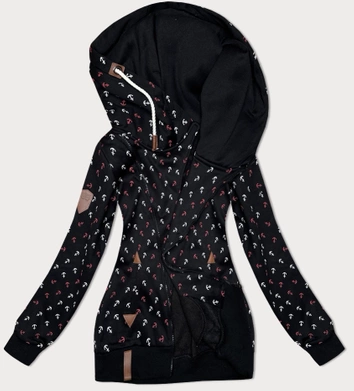 Gruba bluza w kotwice ze skośnym zamkiem czarna (2308)