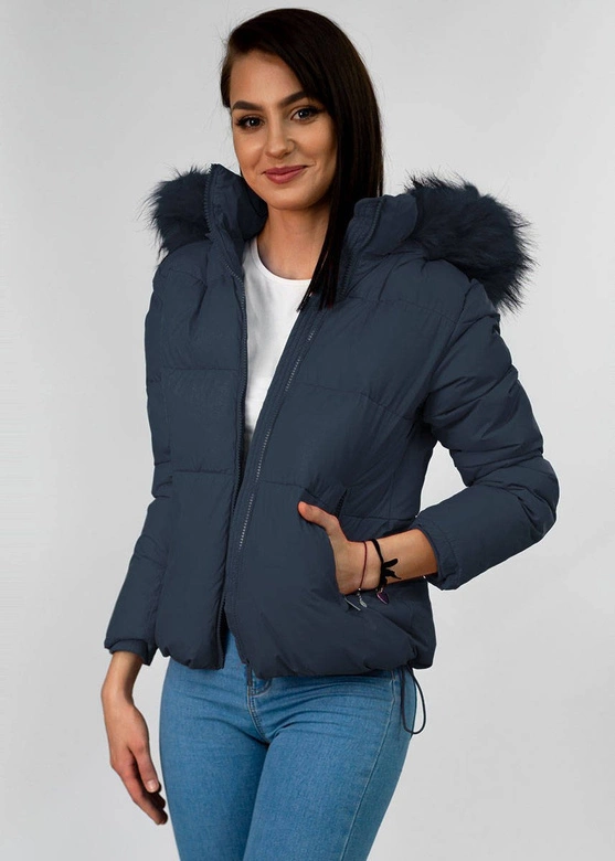 Zimowa krótka pikowana kurtka damska granatowa (7694)