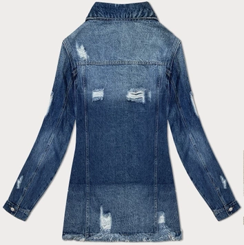 Długa kurtka jeansowa z przetarciami niebieska (POP7110-K)