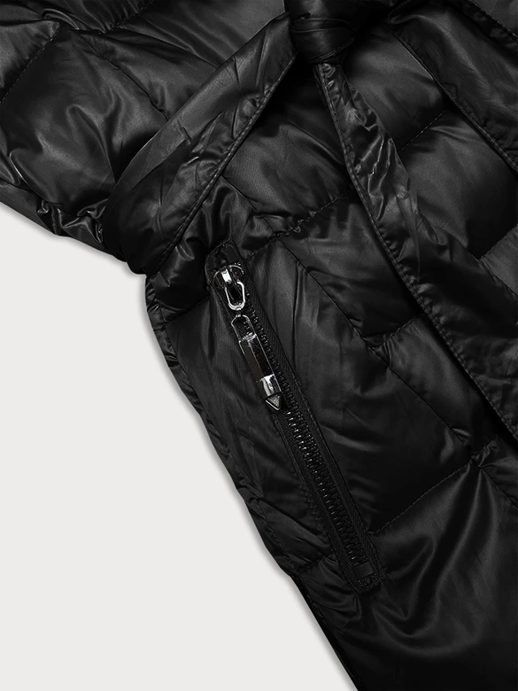 Zimowa kurtka damska z paskiem czarna S'west (B8195-1)