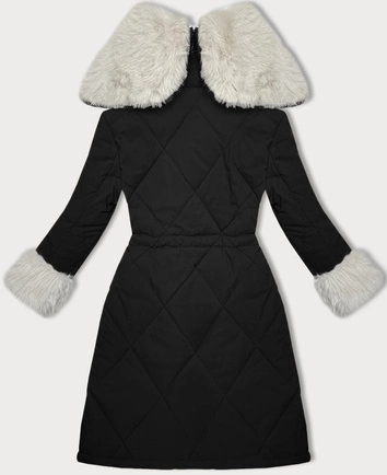 Pikowana kurtka zimowa na futrze Way Mode czarny-beż (WD202308)