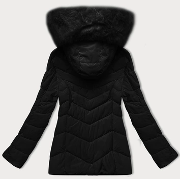 Pikowana kurtka przejściowa z futerkiem przy kapturze S'west czarna (B8301-1)