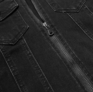 KRÓTKA KURTKA JEANSOWA DAMSKA Z KAPTUREM CZARNA (5651-K)