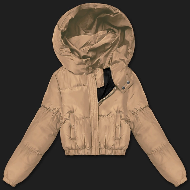 Krótka kurtka zimowa puffer J Style ciemny beżowy (5M3360-84)