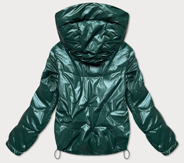 Krótka dwustronna kurtka damska zielony/beż (bh-2204big)