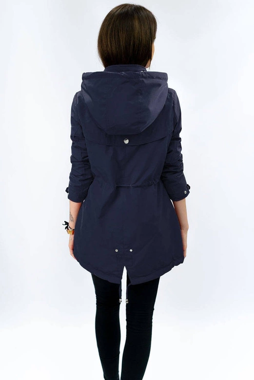 Dwustronna kurtka parka damska granatowa/kropki (w662)