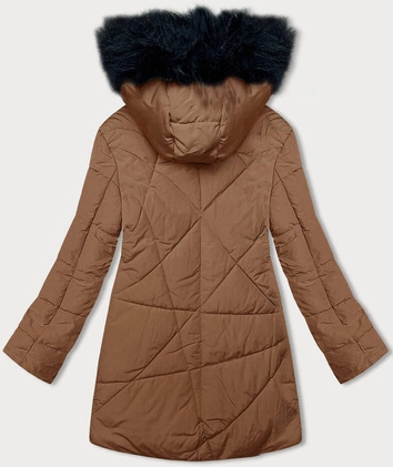 Kurtka zimowa damska z futerkiem karmelowa (V715)
