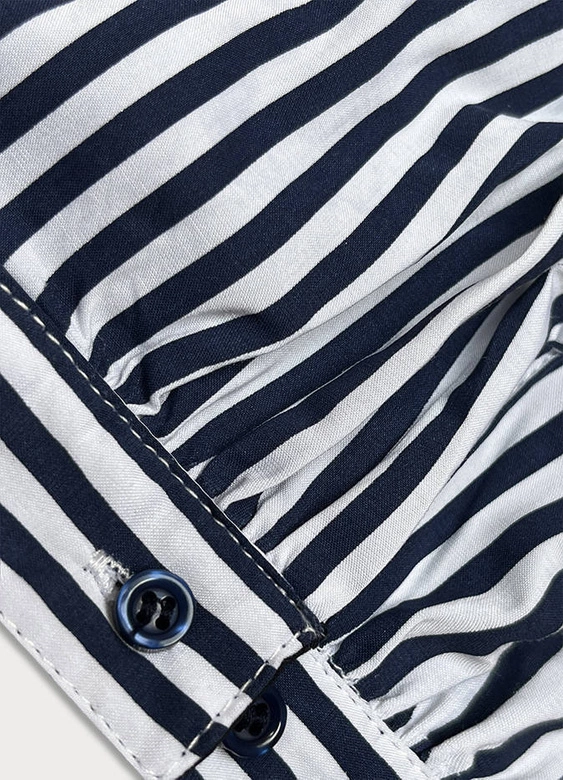 Damska koszula w paski z krótkim rękawem granatowo-biała (SSD2021D)