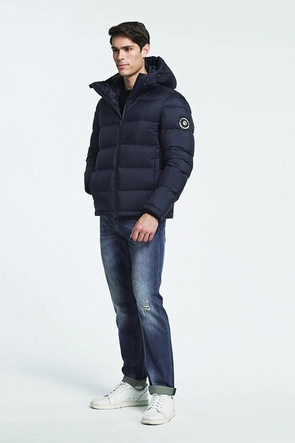 PIKOWANA KURTKA ZIMOWA Z PUCHEM NATURALNYM GRANATOWA (5010)