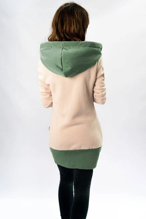 DŁUGA BLUZA DAMSKA Z ASYMETRYCZNYM ZAMKIEM BEŻOWA (560)