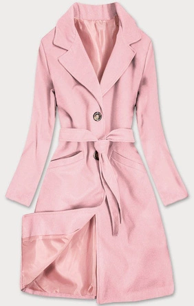 KLASYCZNY PŁASZCZ DAMSKI Z PASKIEM PUDROWY RÓŻ (22800)