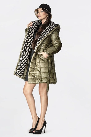 Lekka kurtka damska zimowa z ocieplanym kapturem khaki (omdl-019)