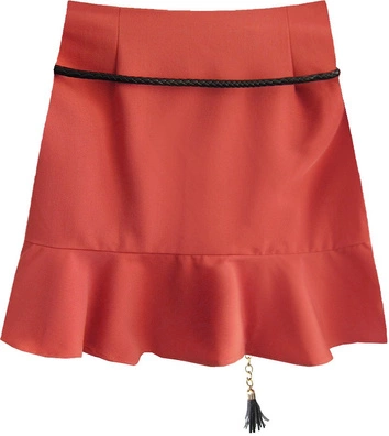 KRÓTKA SPÓDNICA Z FALBANĄ KORALOWA (6158/1)