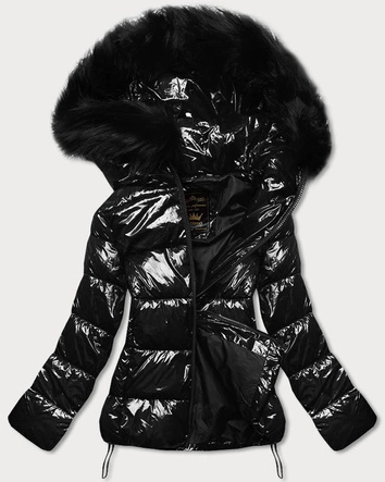 BŁYSZCZĄCA PIKOWANA KURTKA CZARNA  (7693)