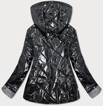 Błyszcząca damska kurtka pikowana czarna (b9573)