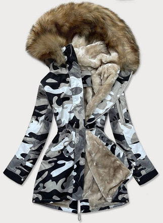 DAMSKA KURTKA PARKA ZIMOWA MORO SZARA (B528-907)