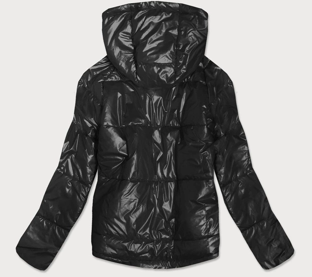 DWUSTRONNA BŁYSZCZĄCA KURTKA DAMSKA CZARNO-SZARA (B9553)