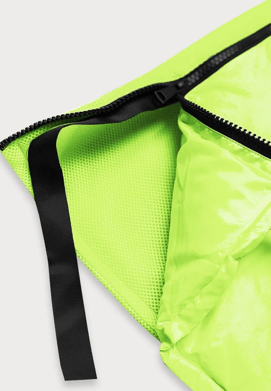 Długa kurtka zimowa z łączonych materiałów neonowo żółta (jin-210)