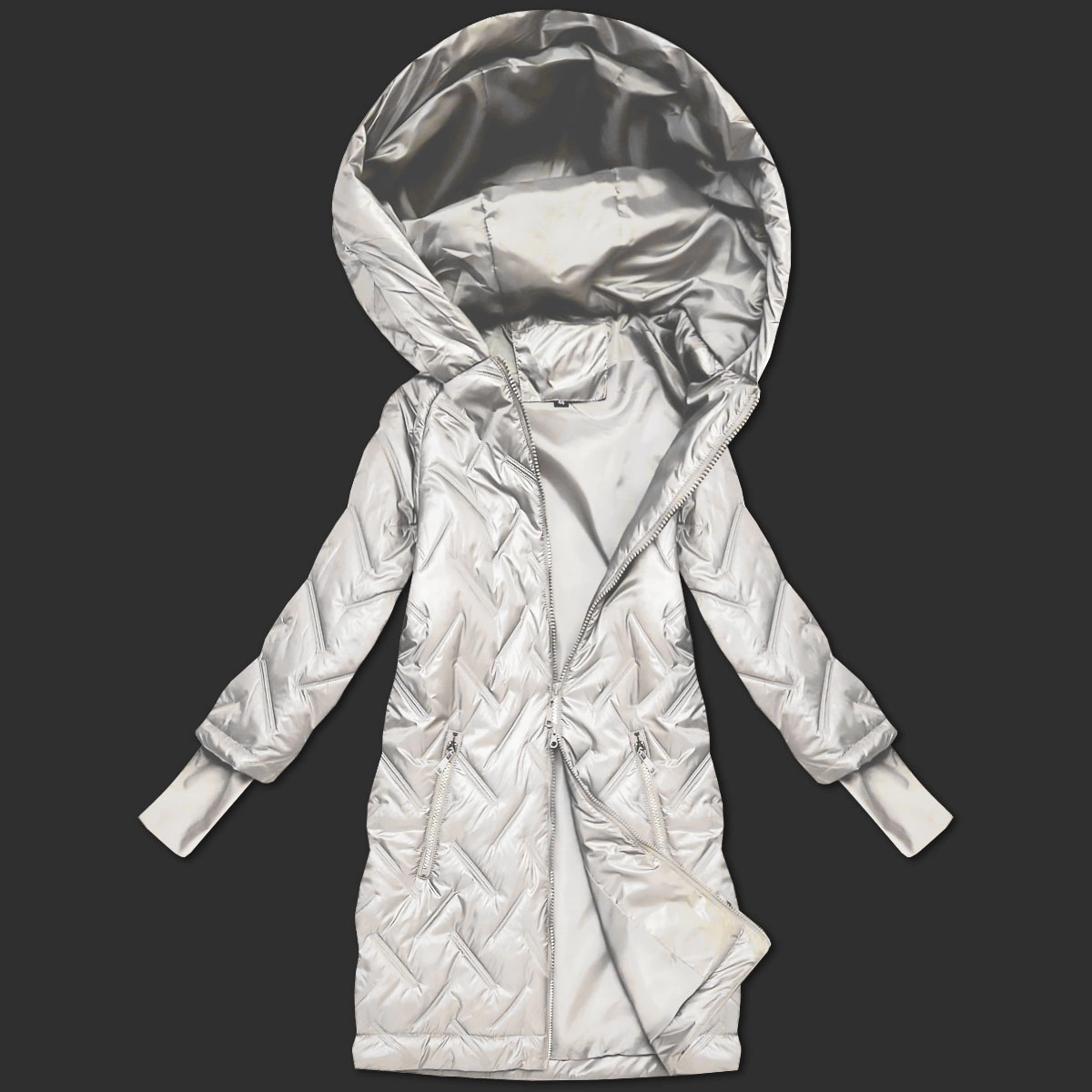 Pikowana kurtka z kapturem fason trapez ecru (T2-2290#-12)