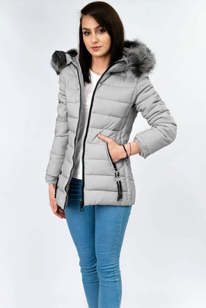 PIKOWANA DAMSKA KURTKA ZIMOWA Z KAPTUREM SZARA (XB9503X)