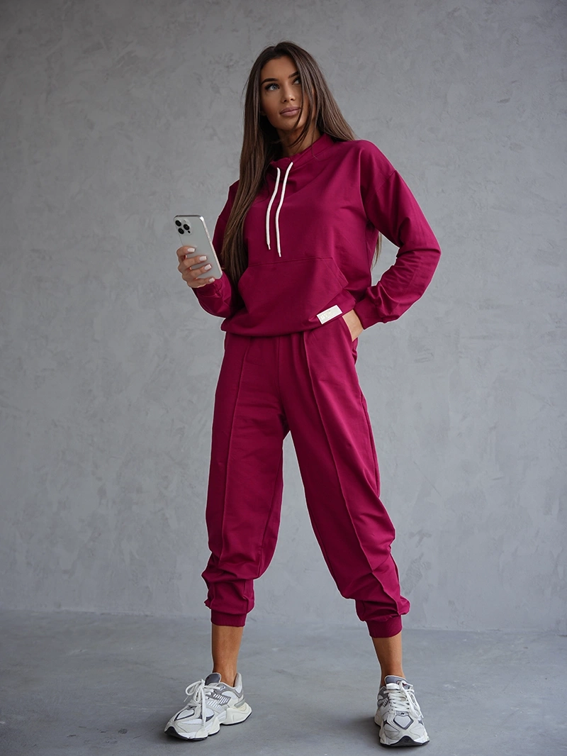 Komplet dresowy bluza ze stójką i spodnie bordowy (82162)