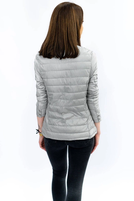 Pikowana kurtka z okrągłym dekoltem szara (w73)