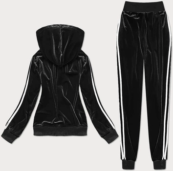 Welurowy komplet dresowy z lampasami czarny (YP-9964)