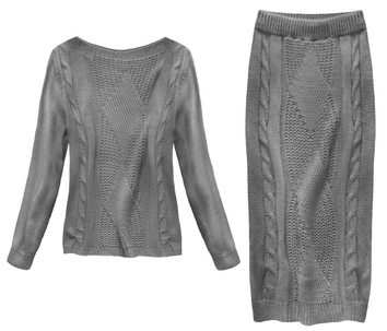 KOMPLET A'LA WEŁNIANY SWETER+SPÓDNICA CIEMNOSZARY (159ART)