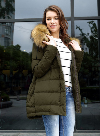 KURTKA Z PUCHEM NATURALNYM KHAKI (8062)